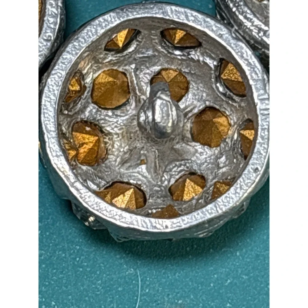 7pc Silver Clear Rhinestone Domed Shank Buttons Antique Style Round Pavé Crystal